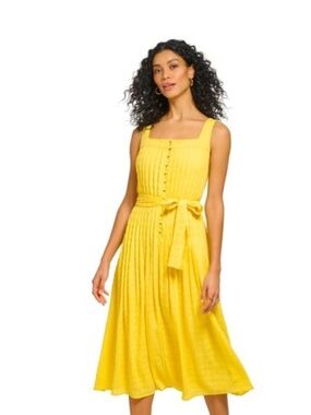 DKNYC Bright Yellow Textured Maxi Dress with Waist Tie